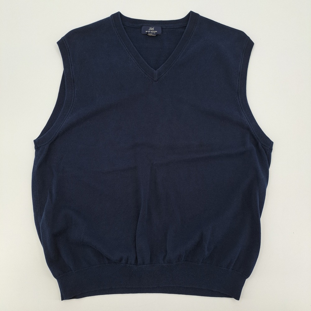 Brooks Brothers 346 Sweater Vest Mens Large Pima Cotton Navy Blue Solid V-Neck